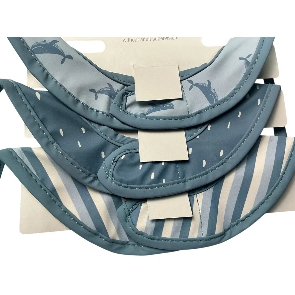 Cloud Island Baby Bibs 3 Pack Blue Whale Stripe Waterproof Recycled Polyester